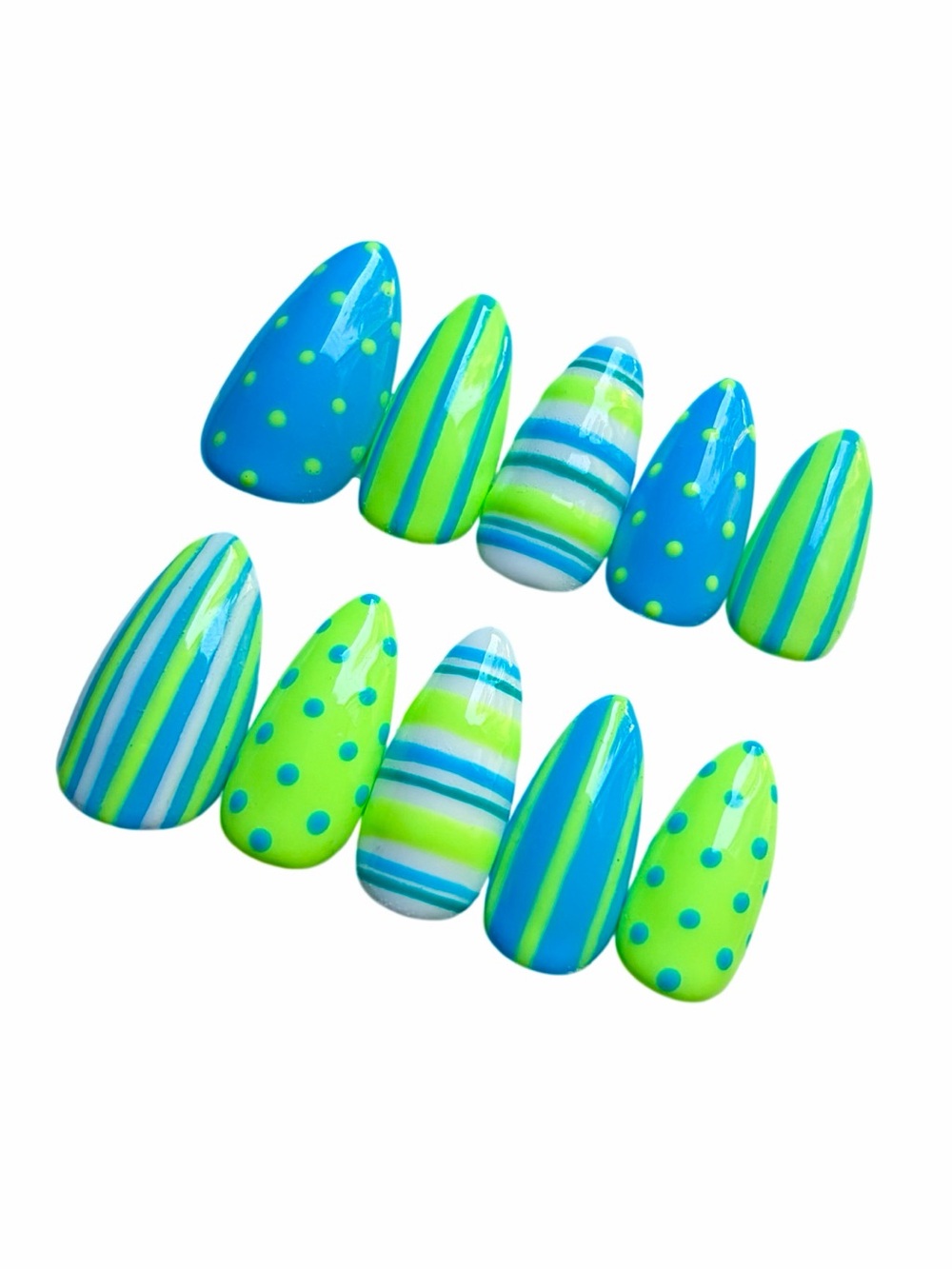 Neon Blue & Green Press On Nail Set - Kids Accessories